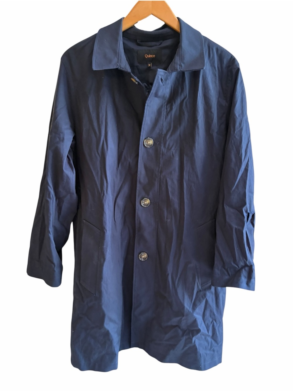Quince Mens Comfort Stretch Trench Coat Navy Medium - Picture 3 of 8